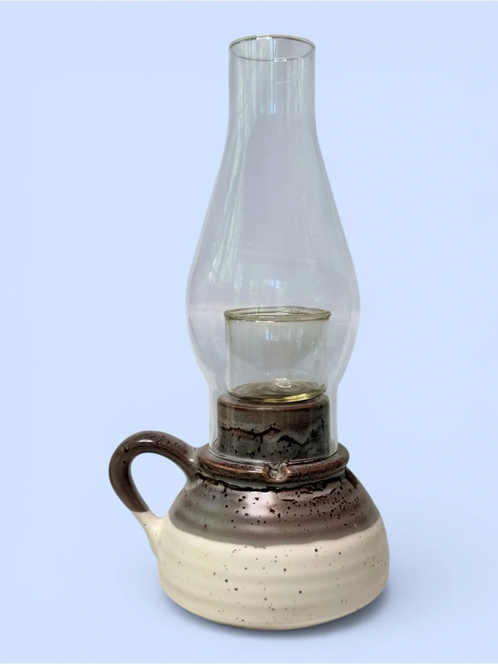 Vintage Studio Pottery Hurricane‎ Lamp Candle Holder Handle Finger Lamp